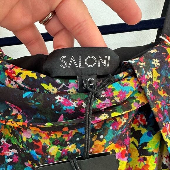 SALONI Women’s Tricia One Shoulder Multicolor Floral Crepe Mini Dress - Picture 4 of 11